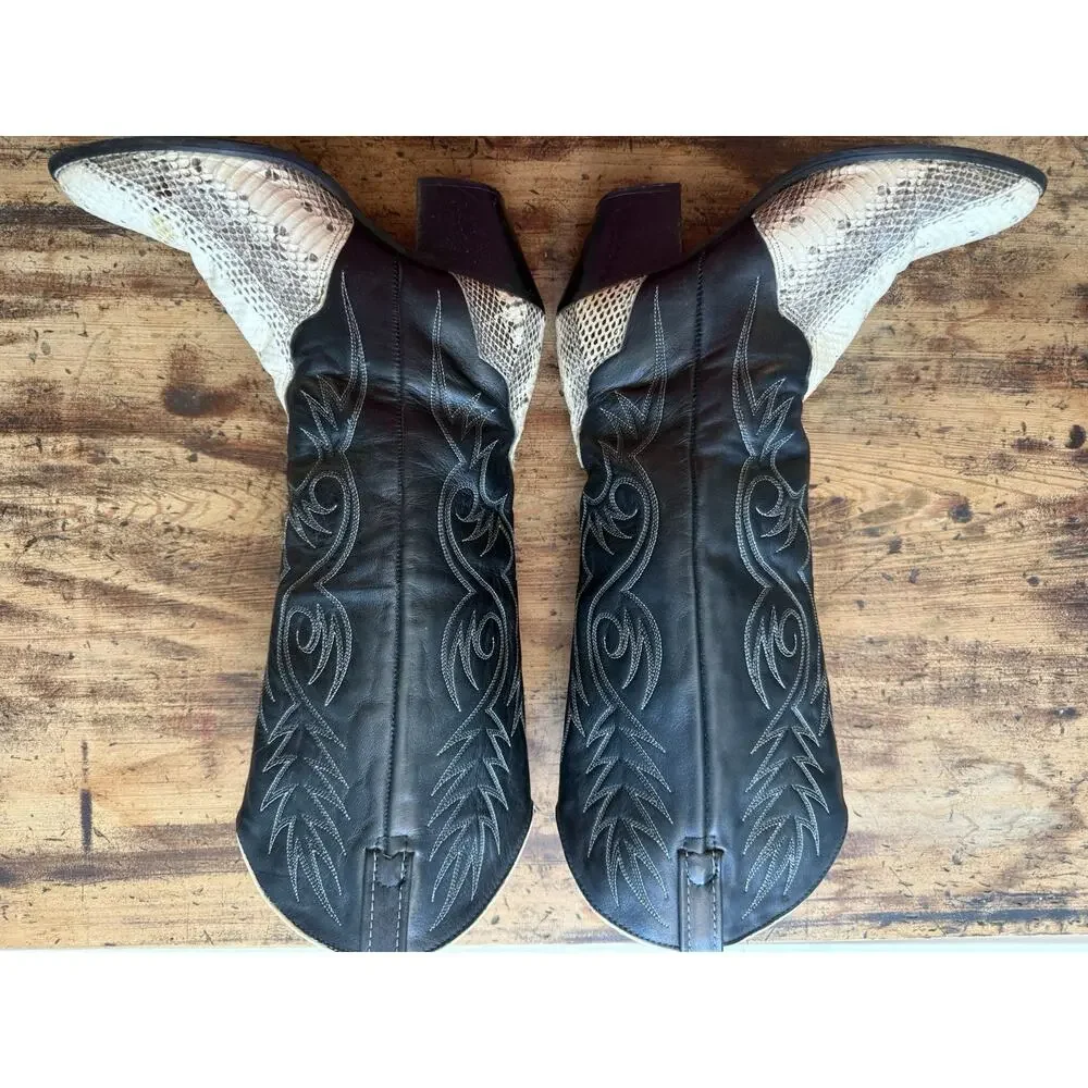Acme Womens Western Leather Snake‎ Skin Cowgirl Cowboy Boots 0735 9.5 M Black